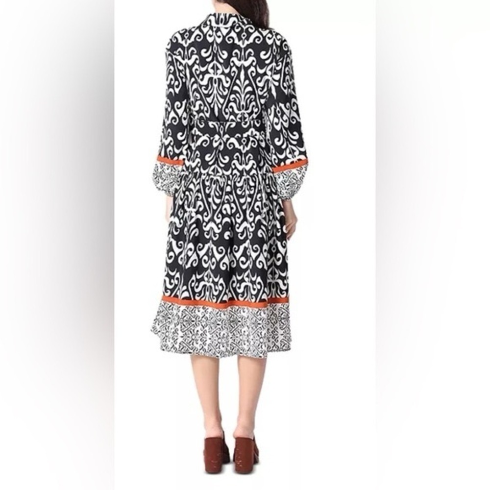 GRACIA Tiered Belted Paisley Print Bishop Sleeve Midi Dress Size Medium NWT - Picture 3 of 8